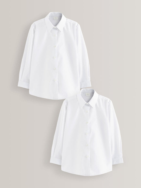 White Regular Fit 2 Pack Long Sleeve Formal School Shirts (3-18yrs)