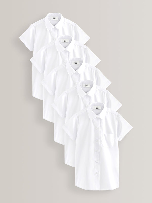 White Slim Fit 5 Pack Short Sleeve School Shirts (3-18yrs)