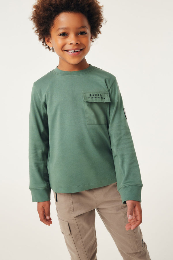 Khaki Green Baker by Ted Baker Long Sleeve Pocket T-Shirt