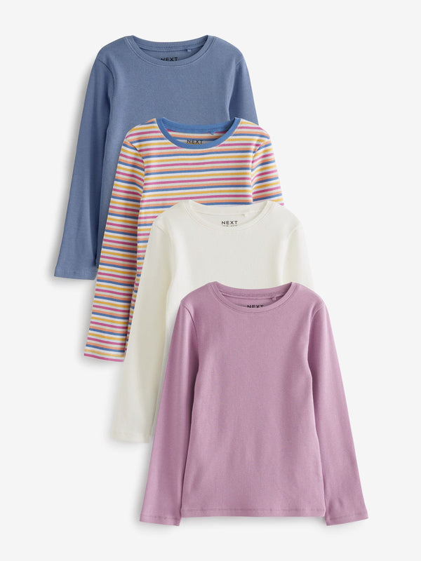 Purple/Blue/Stripe Rib Long Sleeve Tops 4 Pack (3-16yrs)