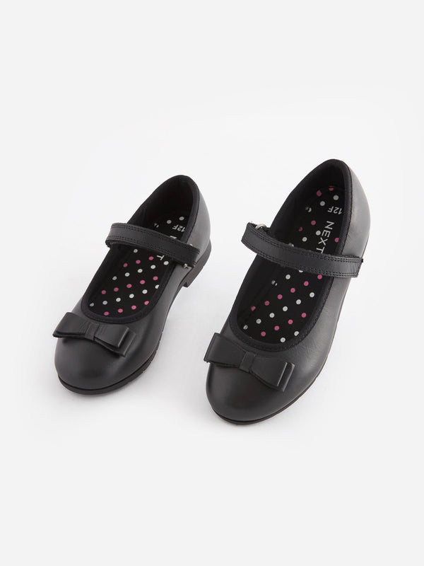 Black Matt Standard Fit (F) School Leather Bow Mary Jane Shoes