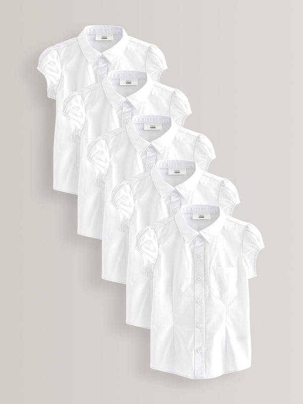 White 5 Pack Puff Sleeve School Shirts (3-16yrs)