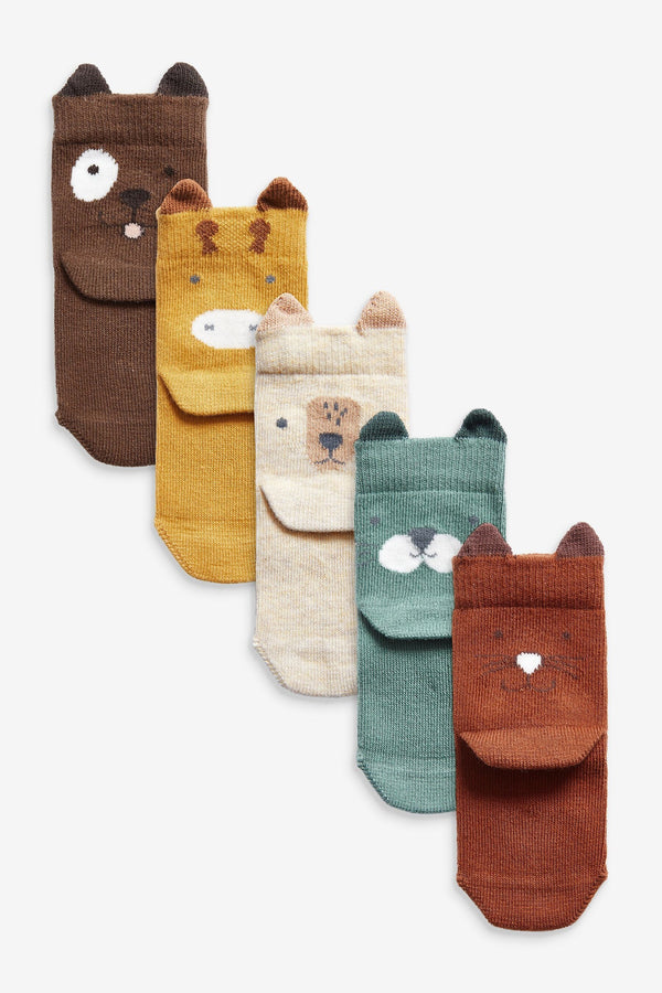 Copy Rust Brown 5 Pack Character Face Baby Socks