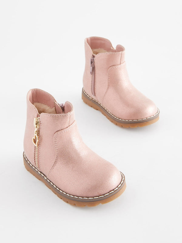 Pink Shimmer Standard Fit (F) Chelsea Zip Ankle Boots