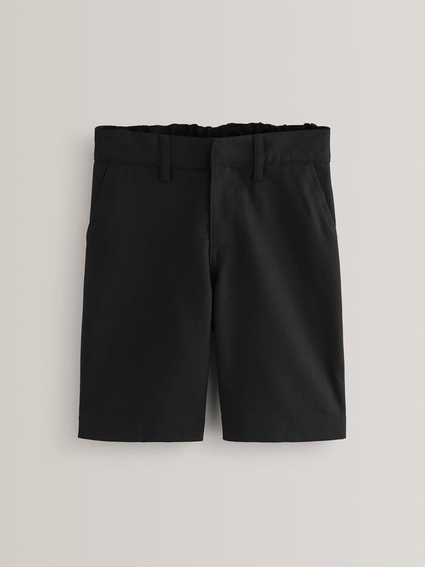 Black Regular Waist Flat Front School Shorts (3-14yrs)