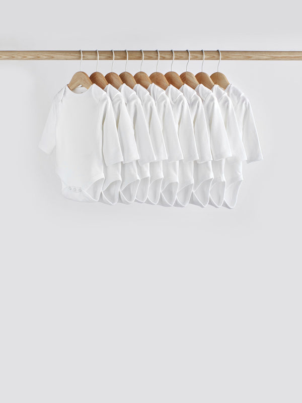 White 10 Pack Essential Baby Long Sleeve Bodysuits