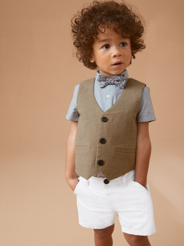 Tan Brown Waistcoat, Shirt, Short & Bow Tie Set (3mths-9yrs)