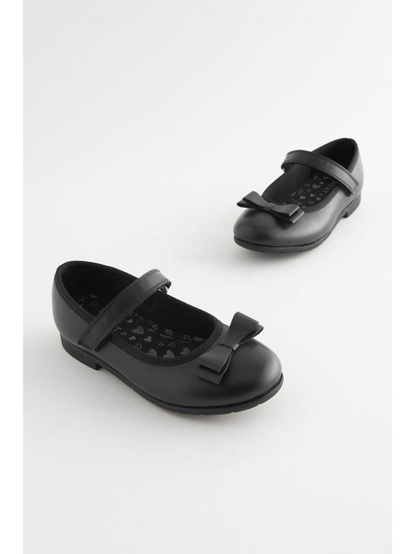 Black Matt Narrow Fit (E) School Leather Bow Mary Jane Shoes