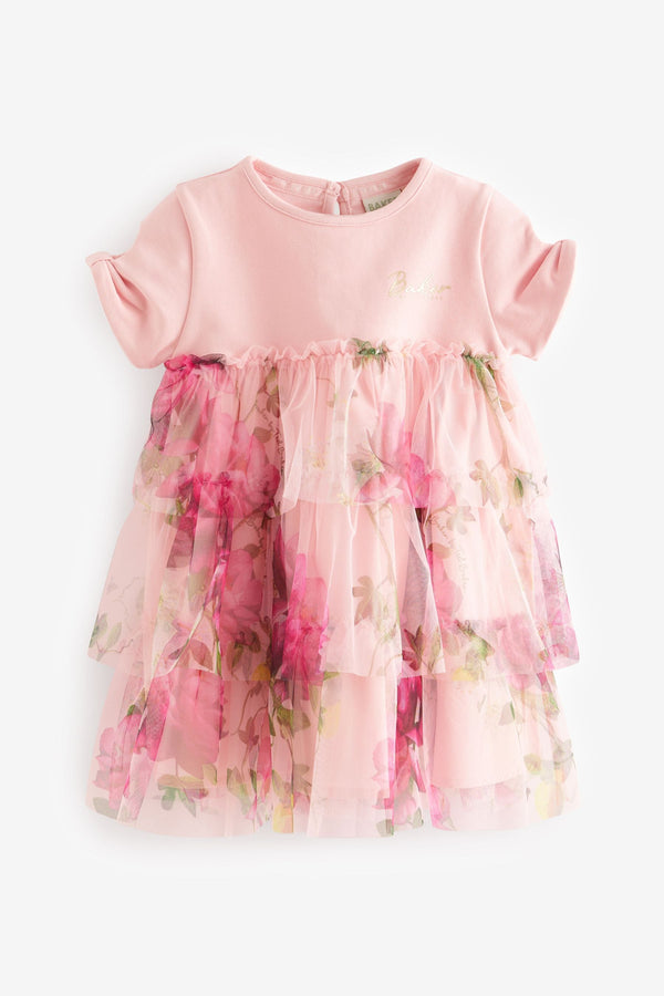 Baker by Ted Baker Pink Mesh Tiered Mockable Dress