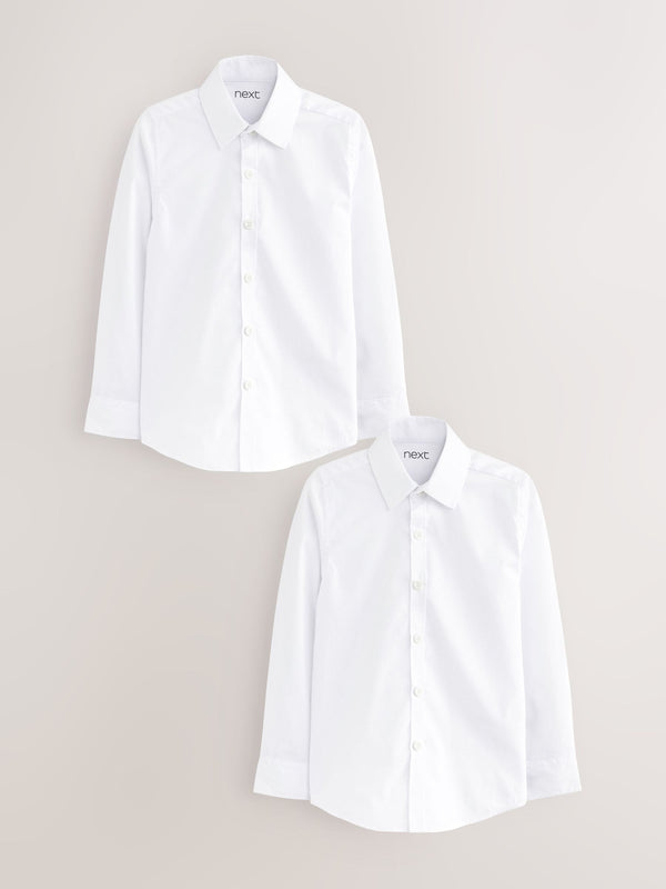 White 2 Pack Long Sleeve Stretch School Shirts (3-16yrs)