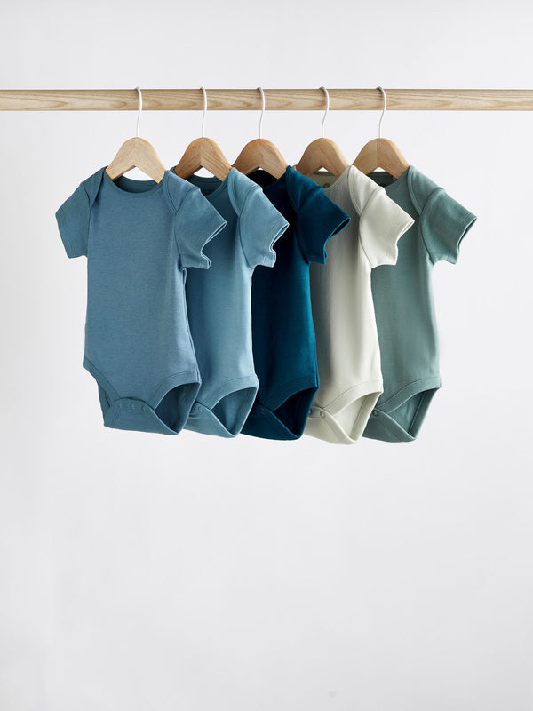 Petrol Blue 5 Pack Plain Baby Bodysuits