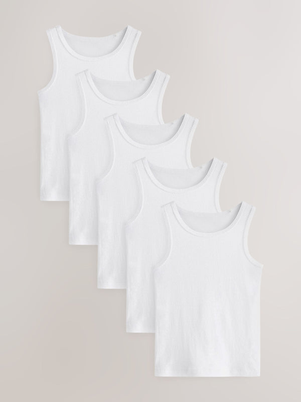 White 100% Cotton Vests 5 Pack (1.5-16yrs)