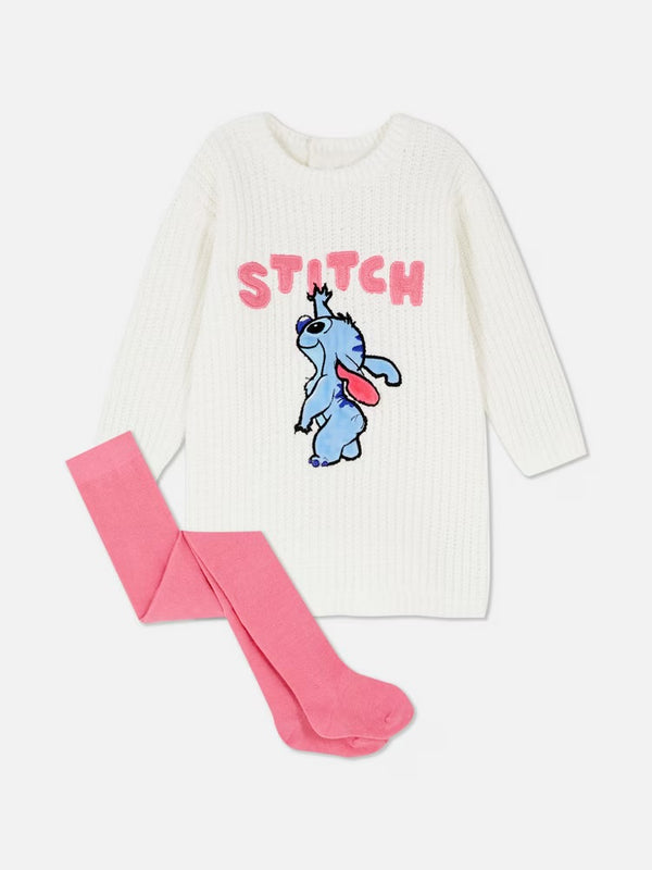 Disney stitch jumper dress & tights