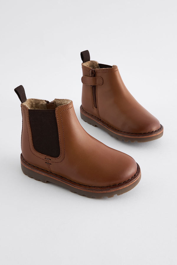 Tan Brown Standard Fit (F) Warm Lined Leather Chelsea Boots