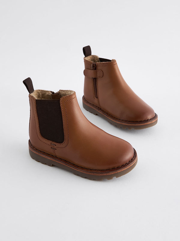 Tan Brown Standard Fit (F) Warm Lined Leather Chelsea Boots