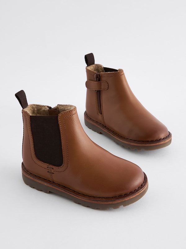 Tan Brown Wide Fit (G) Warm Lined Leather Chelsea Boots