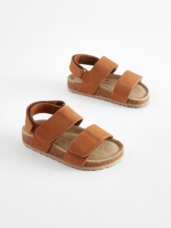 Tan Brown Standard Fit (F) Leather Touch Fastening Corkbed Sandals