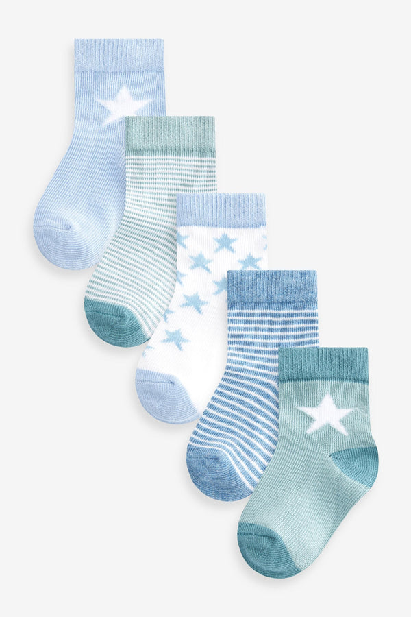 Blue/Green Baby Socks 5 Pack (0mths-2yrs)