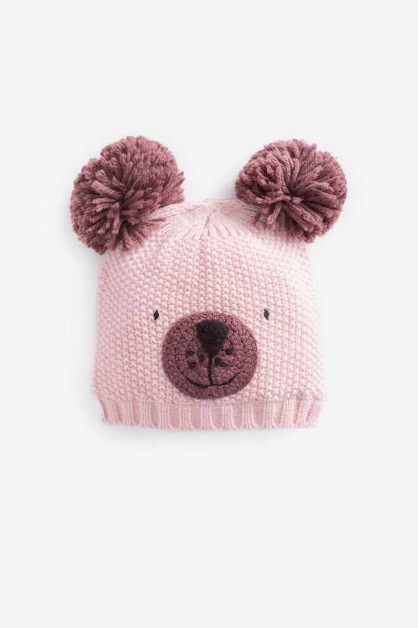 Pink Bear Beanie Hat (3mths-6yrs)