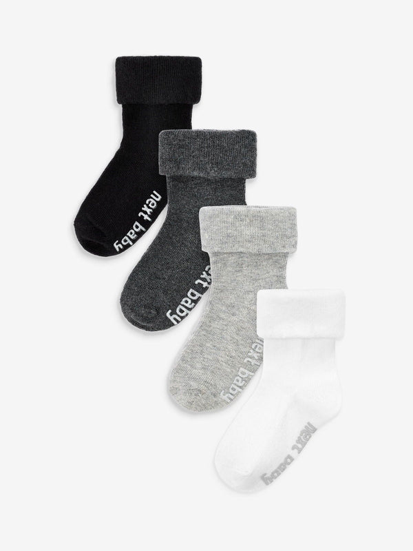 Monochrome 4 Pack Roll Top Baby Socks (0mths-2yrs)