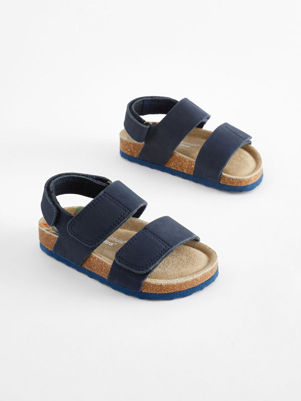 Navy Wide Fit (G) Leather Touch Fastening Corkbed Sandals