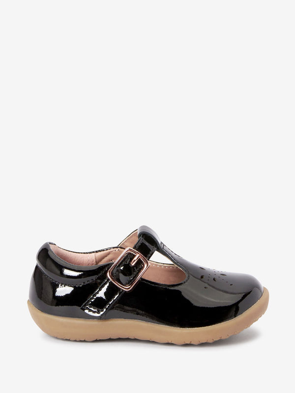 Black Patent Leather Wide Fit (G) First Walker T-Bar Touch Fastening Shoes