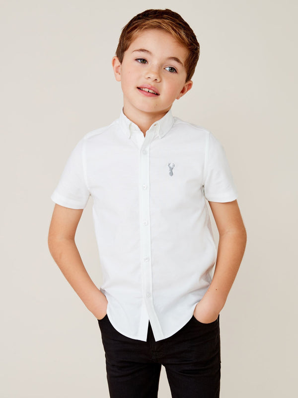 White Logo Short Sleeve Cotton Rich Oxford Shirt (3-16yrs)