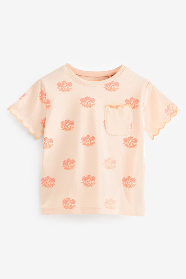 Fluro Pink Flower Short Sleeve Scallop T-Shirt (3mths-7yrs)