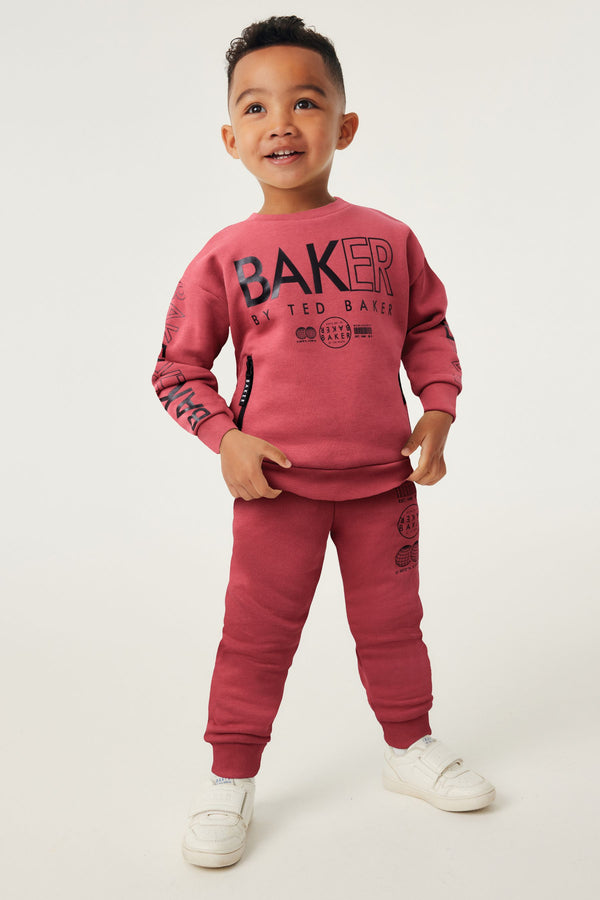 Burgundy Red Baker by Ted Baker (0-6yrs) Letter Sweater and Jogger Set