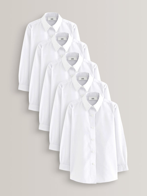 White Slim Fit 5 Pack Long Sleeve Formal School Shirts (3-18yrs)