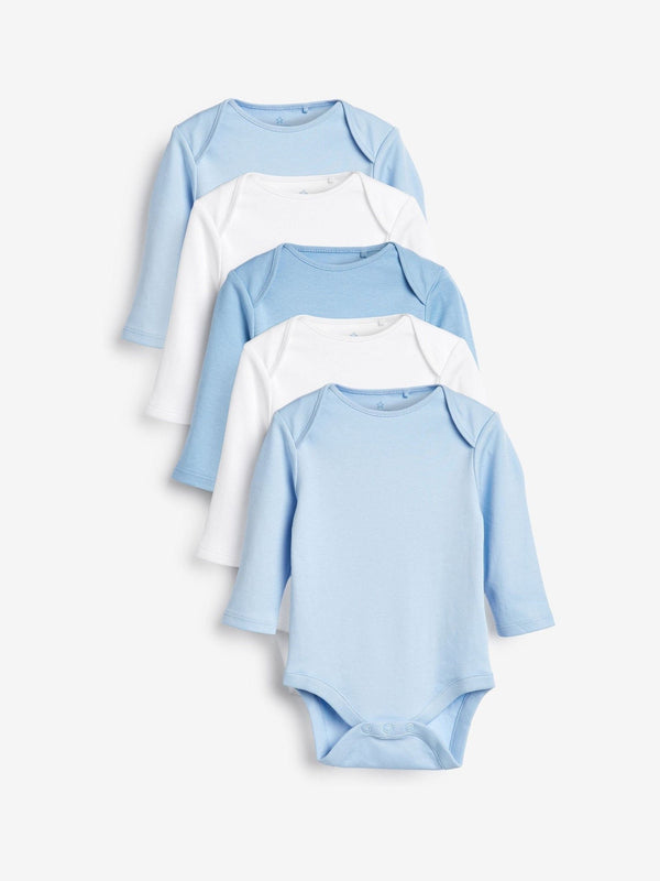 Blue 5 Pack Baby Long Sleeve Bodysuits