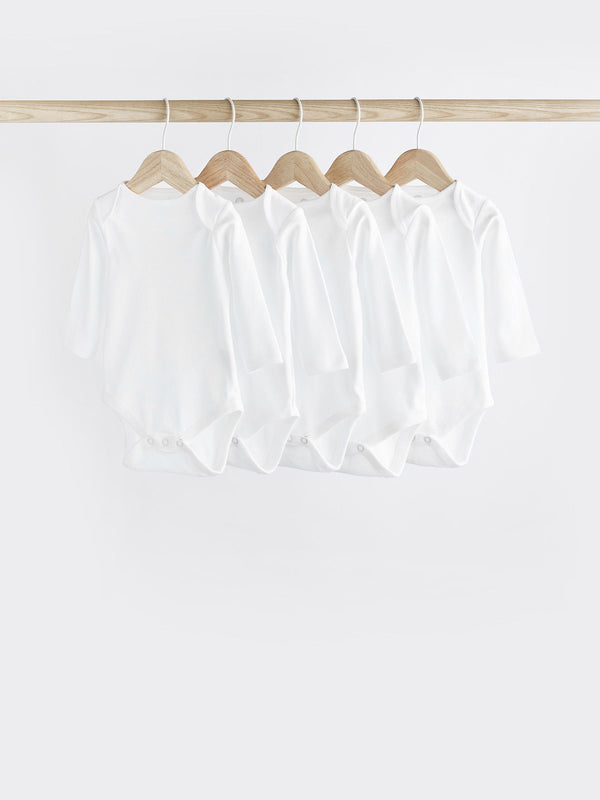 White 5 Pack Essential Baby Long Sleeve Bodysuits