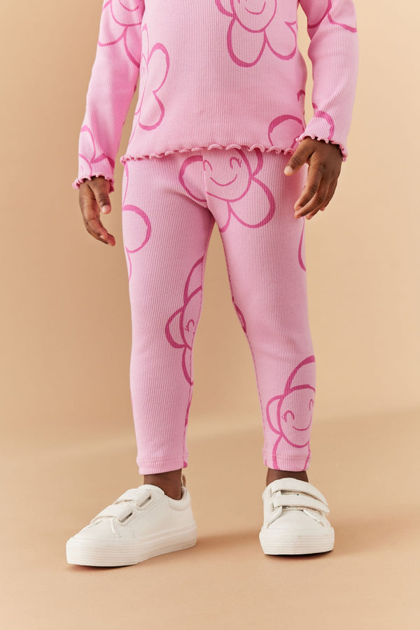 Pink Smile Flower Rib Jersey Leggings (3mths-7yrs)