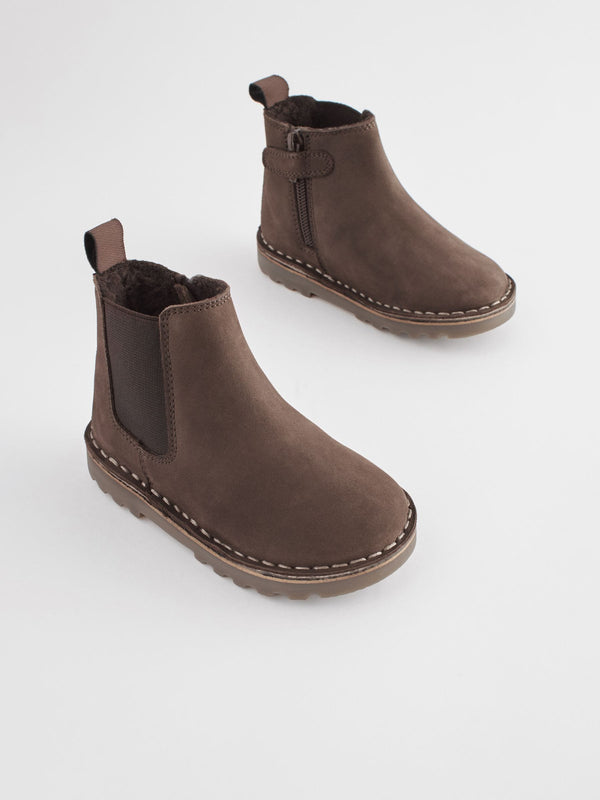 Chocolate Brown Standard Fit (F) Warm Lined Leather Chelsea Boots