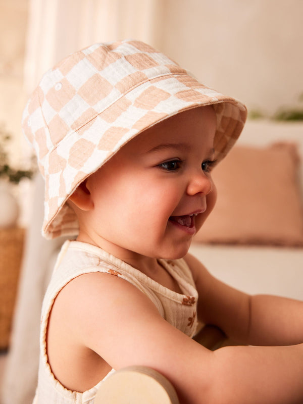 Neutral Checkerboard Baby Bucket Hat (0mths-2yrs)