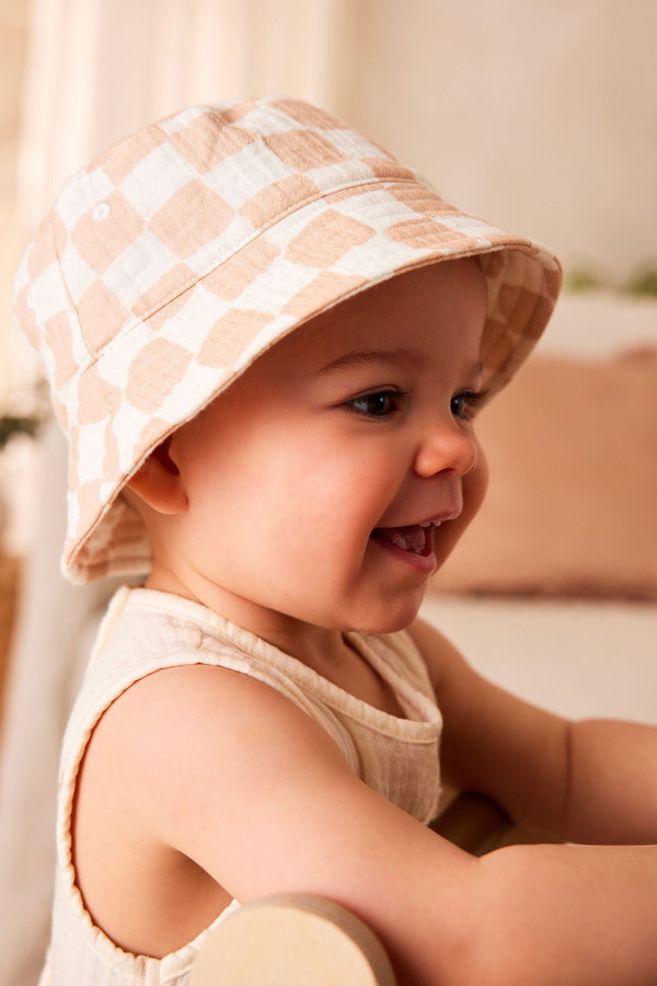 Neutral Checkerboard Baby Bucket Hat (0mths-2yrs)