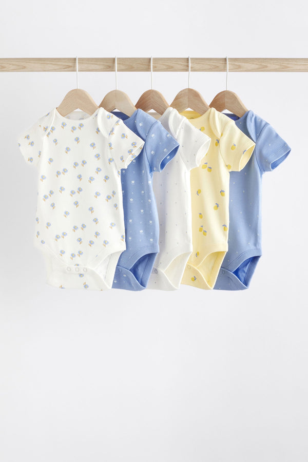 Blue Baby Short Sleeve 100% Cotton Bodysuits 5 Pack