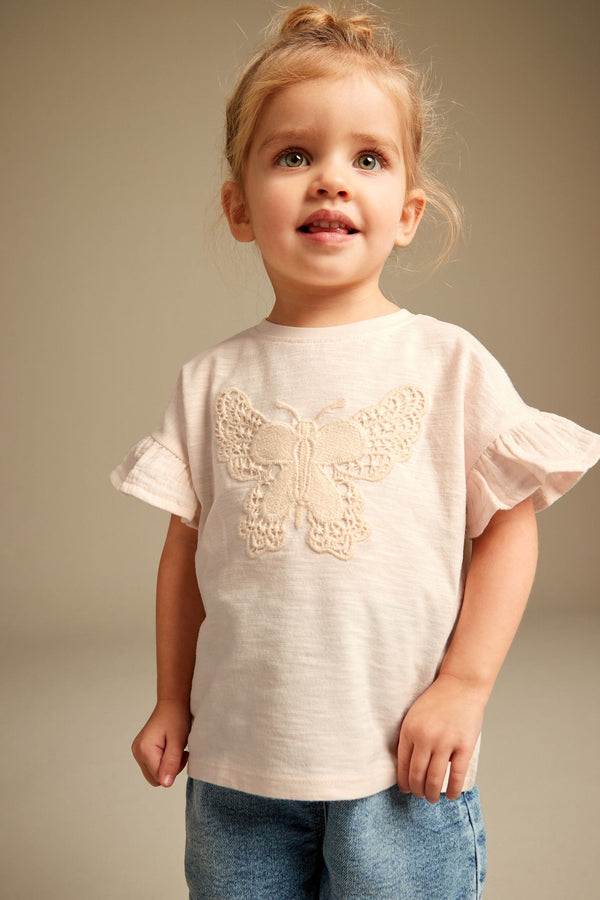 Ecru Cream Crochet Butterfly 100% Cotton T-Shirt (3mths-7yrs)