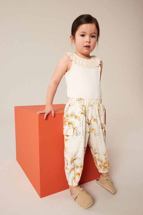 Ecru White Flower Cargo Trousers (3mths-7yrs)