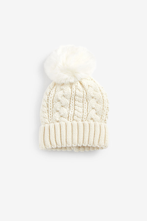 Cable Knit Pom Pom Beanie Hat (immediate)