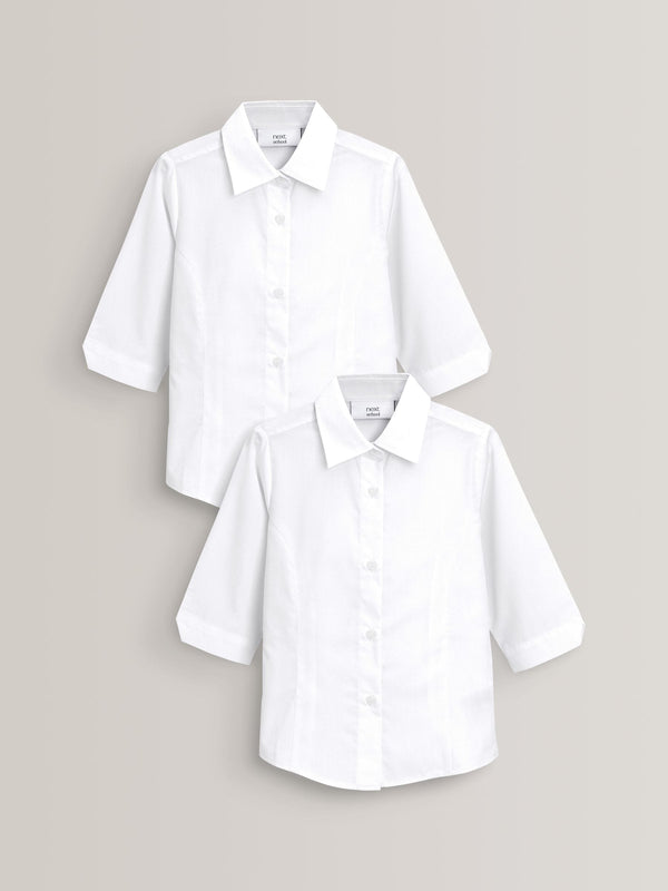 White Slim Fit 2 Pack Three Quarter Sleeve School Blouses (3-16yrs)