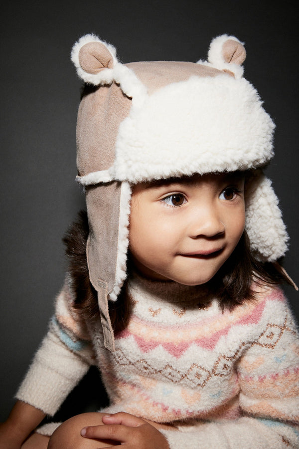 Neutral Faux Shearling Trapper Hat (1-6yrs)