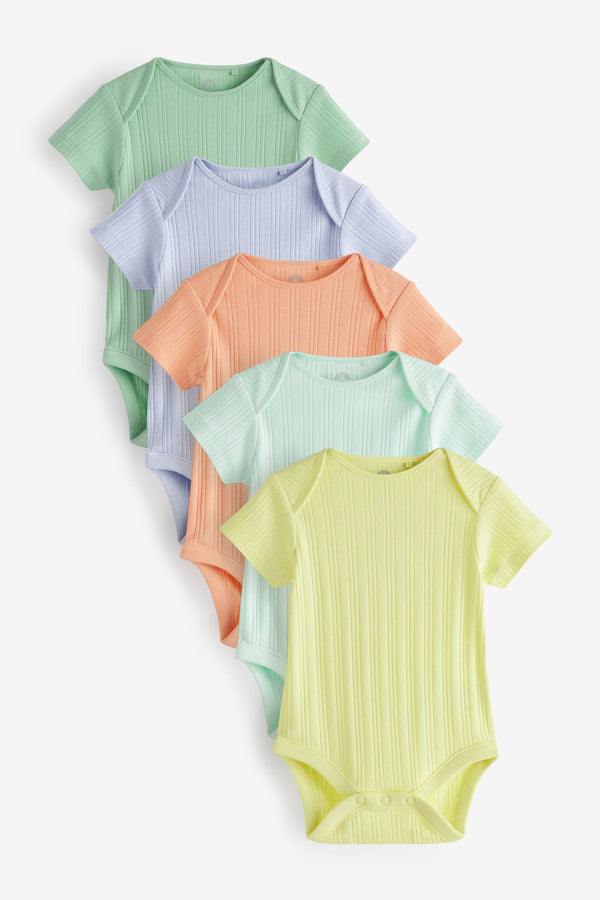 Fluorescent Plain Short Sleeve Baby Bodysuits 5 Pack