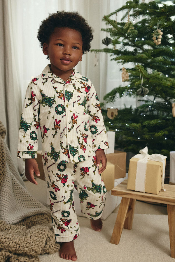 Green/Ecru Cream Grinch Single Button Through 100% Cotton Pyjamas (9mths-12yrs)