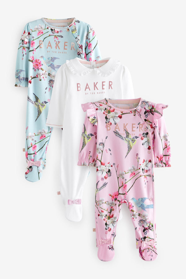 Blue, White, Pink Baker by Ted Baker Sleepsuits 3 Pack