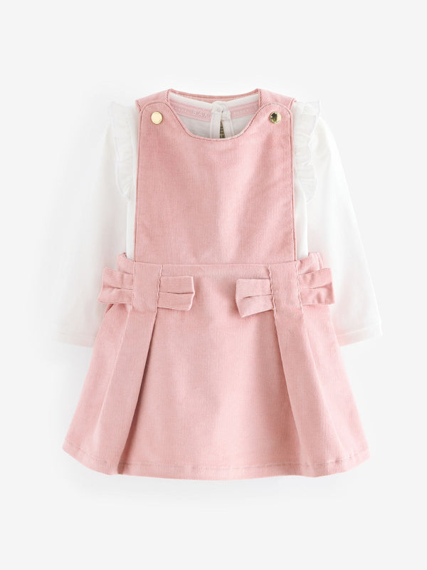 Baker by Ted Baker Pink Bow Pleat Pinafore Dress And Frill T-Shirt Set