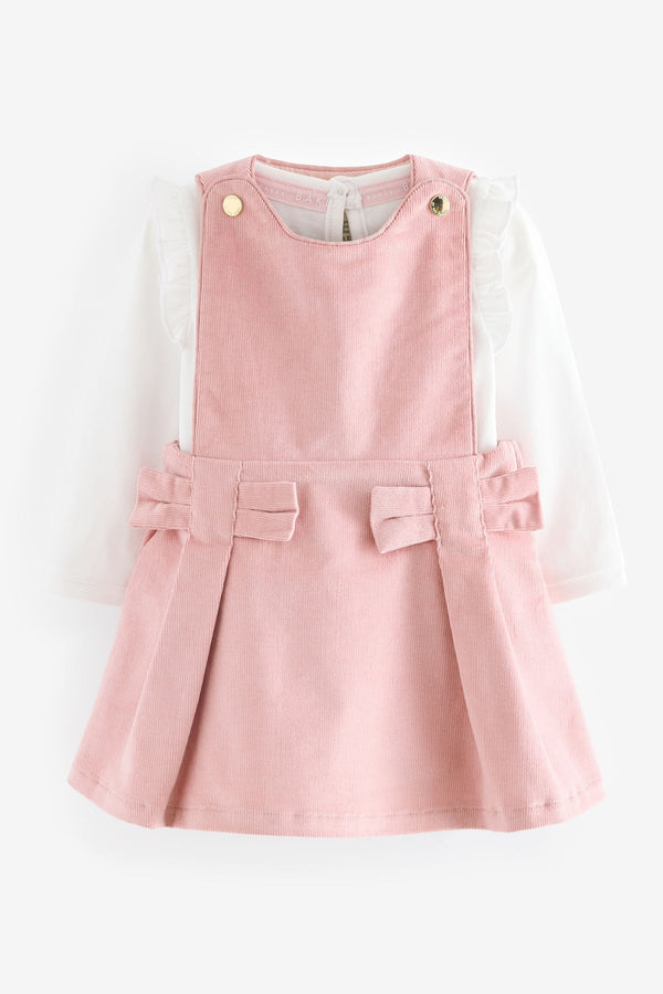 Baker by Ted Baker Pink Bow Pleat Pinafore Dress And Frill T-Shirt Set