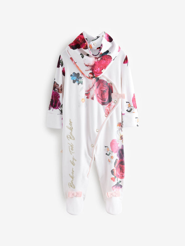 Baker by Ted Baker Cream Floral Print Wrap 100% Cotton Sleepsuit and Bib