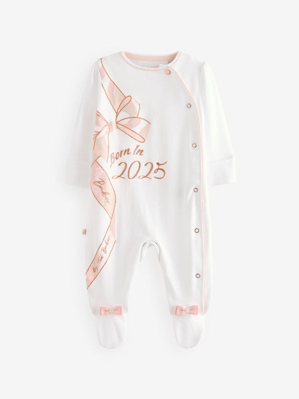 Baker by Ted Baker Born In 2025 100% Cotton White Sleepsuit