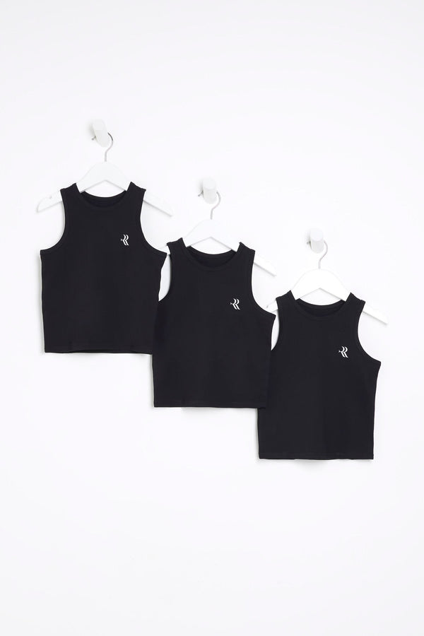 Black Chrome River Island Boys Black Vests 3 Pack